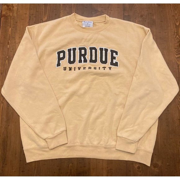 Purdue Boilermakers Sweatshirt Mens XL Gold LS Crew Neck Embroidered Spell out - Picture 1 of 9